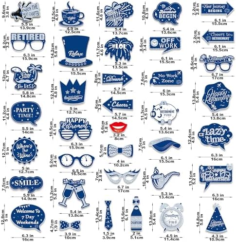 Retirement Party Photo Booth Props Kit - 37pcs Paper Photo Props 1 Frame Glitter Retirement Party Decorations for Retiree Celebration, Farewell Office Party Supplies (Blue and Silver)