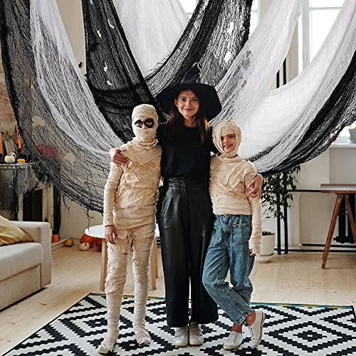 Alpurple 10 Pcs Halloween Creepy Cloth, 30 x 72 Inch Scary Spooky Fabric Cloth, Freaky Loose Weave Creepy Gauze for Halloween Party Decoration (5 Black + 5 White)