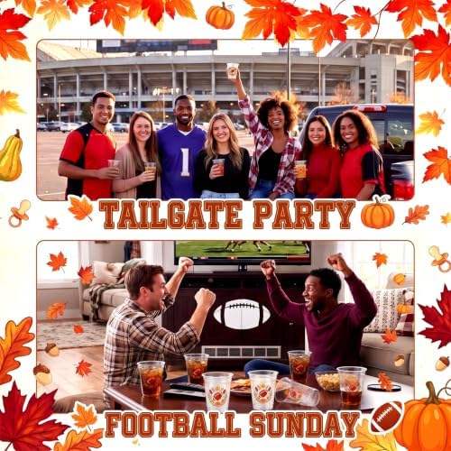 Willinglong 50 Pcs Fall Football Plastic Cups 12 oz for Party