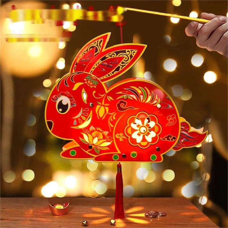 Mid-Autumn Festival Decoration 3pcs Rabbit DIY Hanging Lanterns Cute Bunny Moon Festival Ornament Hand-Held Portable Lantern Holiday Decor Lunar Year Spring Festival Decor