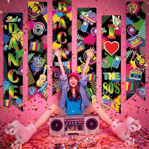 Hahafelt 6 Pcs 80s Party Decoration Banners 61 Inch Back to the 80's Bulletin Board Banner Retro Groovy Nostalgic Disco Porch Door Hanging Decor for Wall Classroom Office 1980s Birthday Party Supplies
