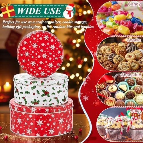 Yaomia 3 Pack Christmas Cookie Tins with Lid Vintage Metal Cookie Tins