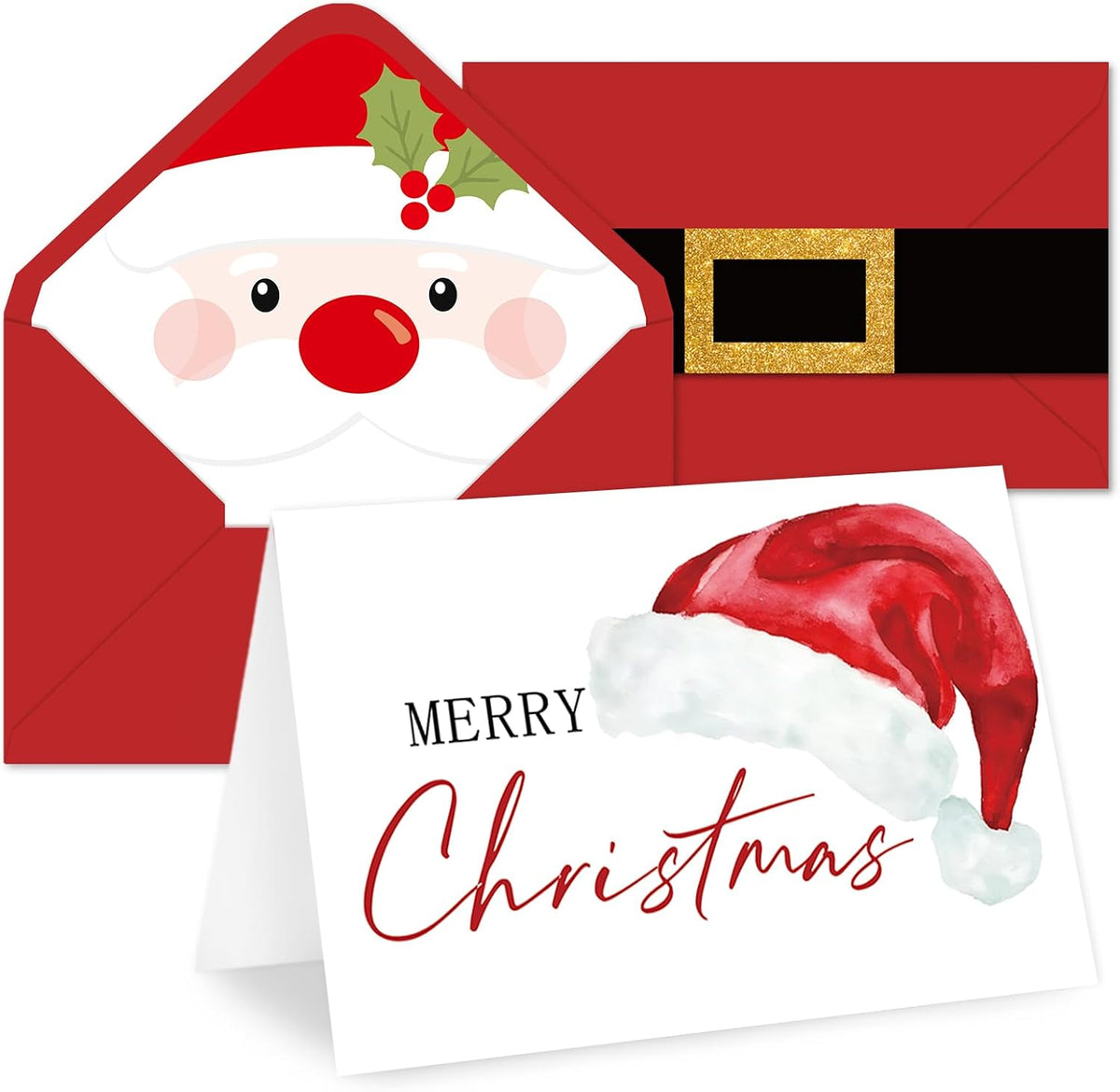 Whaline 50 Pcs Christmas Greeting Cards Santa Claus Blank Note Cards Boxed Blank Note Card with Envelope Stickers for Xmas Party Invitations, 4 x 6 Inch