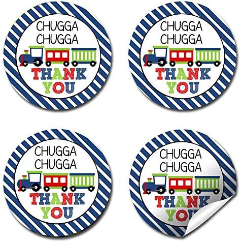 Choo Choo Train Boy Birthday Party Thank You Sticker Labels, 40 2" Party Circle Stickers by AmandaCreation, Great for Party Favors, Envelope Seals & Goodie Bags
