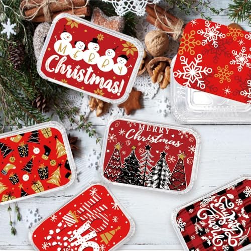 DIYDEC 36PCS Christmas Aluminum Food Containers Foil storage Tin with Lids