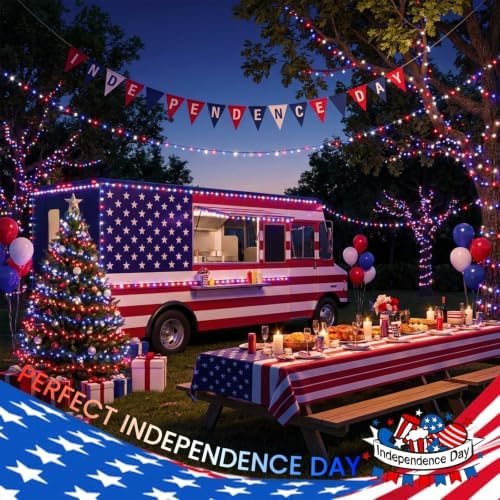 OZS Connectable 2Pack 164Ft 400LED 4th of July String Lights,Red White Blue