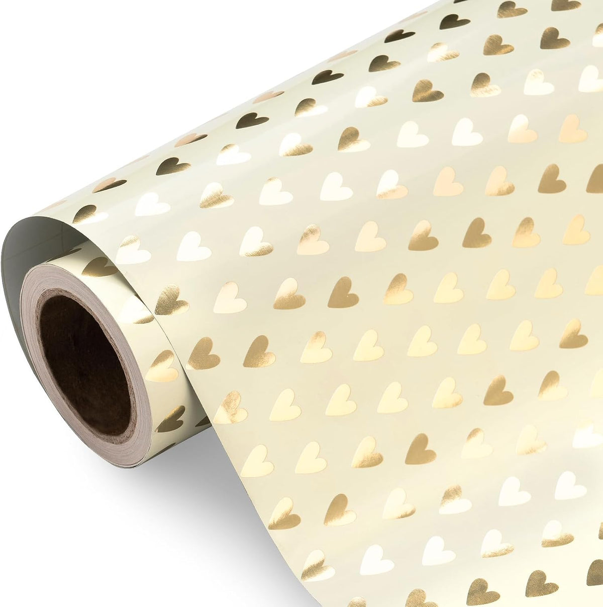 RUSPEPA Heart Wrapping Paper Roll, Mini Roll, Gold Foil Heart Design, Elegant Gift Wrap Paper with for Wedding, Valentines Day, Bridal Shower, Engagement, Anniversary, Birthday, 17 In x 9.8 Ft