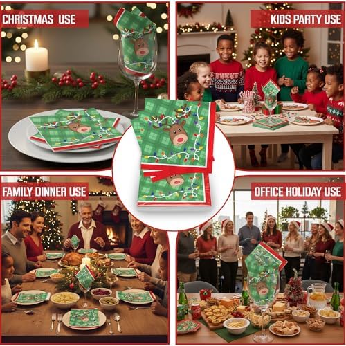 Iconikal 75-Pack Disposable Paper Party Napkins Reindeer Friends of Santa
