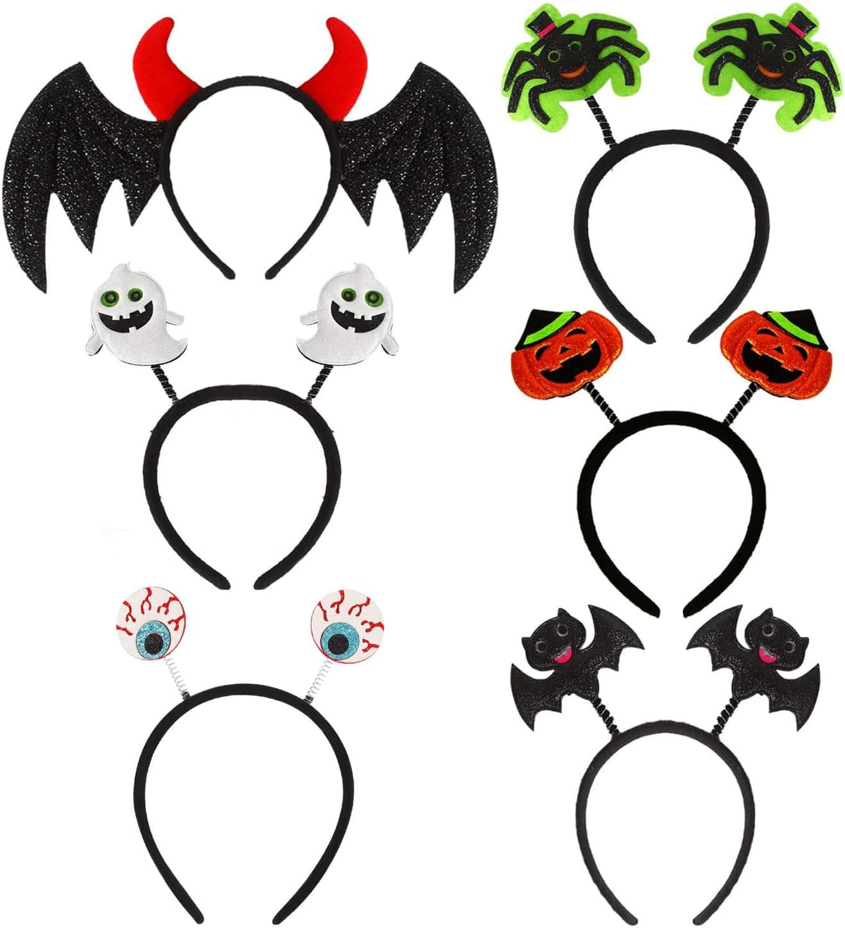 CCINEE 6 Pack Halloween Headbands Assorted Element Costume Headbands Eyeball Bat Spider Ghost Pumpkin Head Wears for Halloween Party Supply Cosplay Decoration