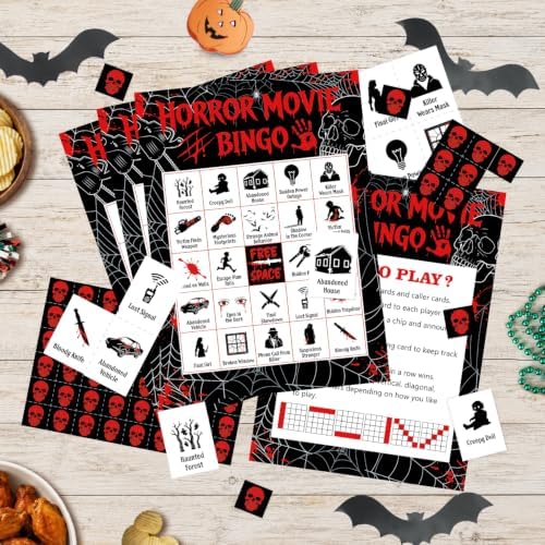 Halloween Bingo Cards for 24 Players - 5" x 7", Horror Movie