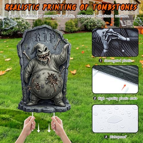 KLYRO 17 Inch Halloween Tombstones Outdoor Yard signs Graveyard Decorations