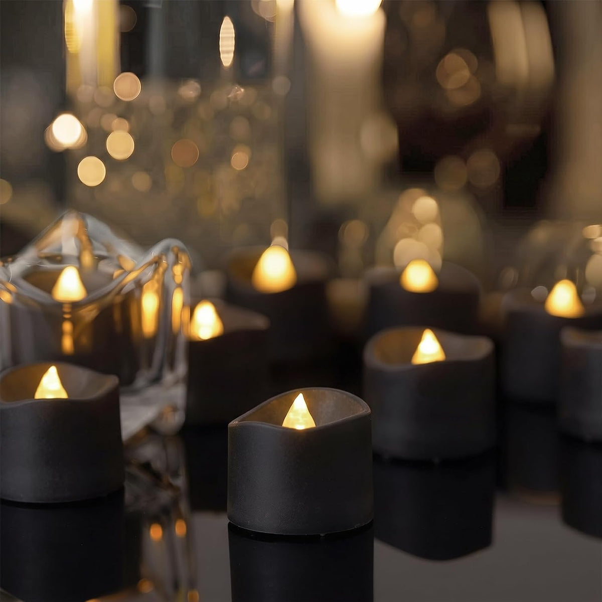 Homemory 50-Pack Black Flameless Battery Tea Light Candles, 200+ Hours