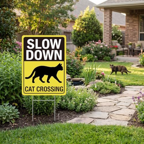 Rngmsi Slow Down Cats Crossing Yard Sign Set 3pc