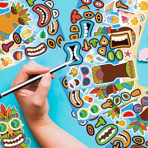 Summer Stickers, Make a Tiki Face Sticker, Tropical Hawaiian Stickers