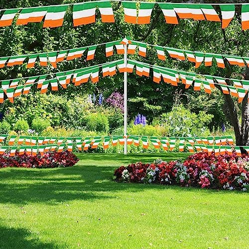 AhfuLife 60 Pcs Irish String Flags for St. Patrick's Day Party Decorations, Small Ireland Flag Bunting Banner- Double Sided for Six Nations Rugby World Cup Soccer Party Decorations (5.5×8.3 Inch -66 Ft)