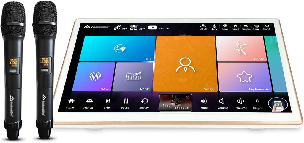 2026 New Inandonkod Karaoke Machine,18.5 Inch Touch Screen,Free Cloud Download Songs All in One Karaoke System with Mic, KTV Singing,Chinese Karaoke Player,YouTube APP Online Play (4T White)