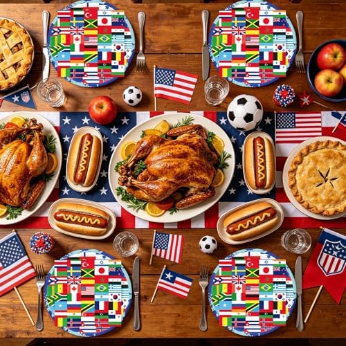 50Pcs International World Flags Plates and Napkins Party Supplies, Disposable Soccer Game Paper Plates Napkins Tableware Set for Travel Trip Around the Globe Sports Soccer Events 2026 Decorations