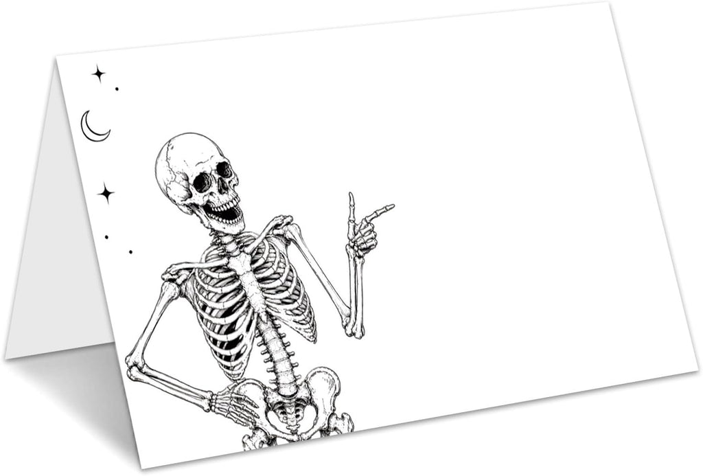 Halloween Place Cards for Table Setting, Skeleton Tent Cards Decor For Birthday Baby Shower Autumn Party Reception Decorations, Bridal Shower Place Card, 25 Pack Birthday Food Name Card 2 x 3.5" /035