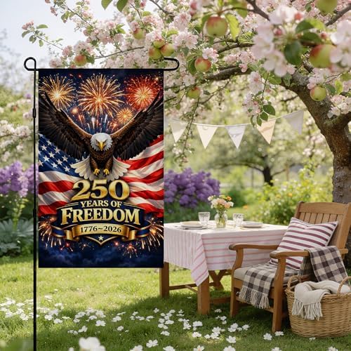 4th of July Decorations - 250th Anniversary Garden Flag | 250 Years of Freedom 1776-2026 Merchandise Double Sided Patriotic Banner, Fourth of July Decor for Garden Yard Porch Patio Lawn Outdoor Outside Accessories