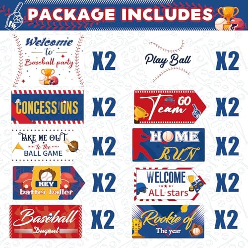 20 Pcs Baseball Party Decorations Signs Welcome to Baseball Party Directional Signs Sports Theme Birthday Supplies for Concession Stand Decor Photo Booth Props