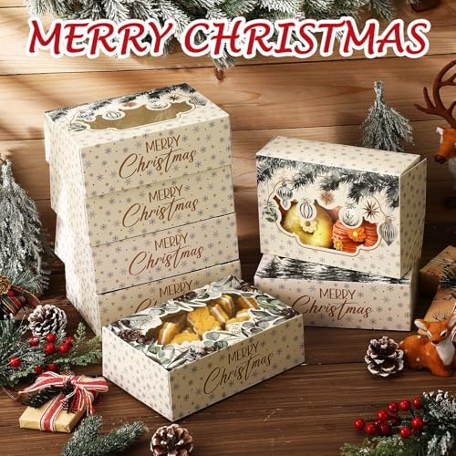 Eaasty 24 Pcs Christmas Cookie Boxes with Window Bulk, Green