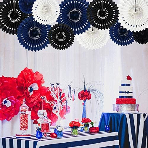 BEISHIDA Honeycomb Round Paper Fans Black Blue White Hanging Party Decor