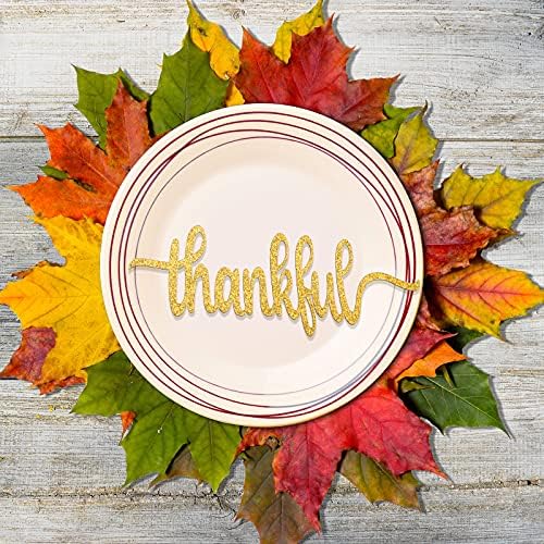 Zonon 30 Pcs Thanksgiving Thankful Table Decor, Gold Glitter Words Cutout
