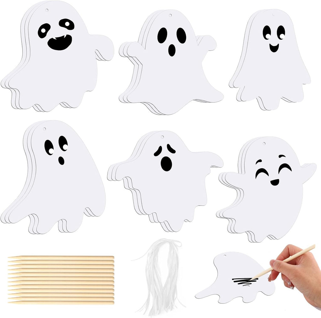 JULMELON 36 Pcs Halloween Scratch Off Cards, Ghost Rainbow Scratch Art Kit