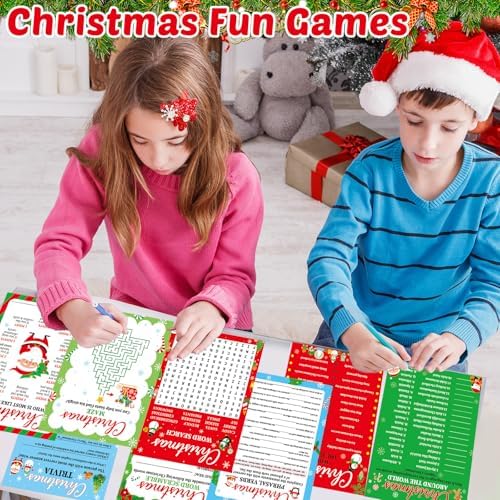 gisgfim 231Pcs Christmas Party Games Cards Xmas Tree Santa Claus Trivia Word Search Scramble Maze Games Winter Christmas Party Supplies for School Classroom Family Activity Holiday Favor