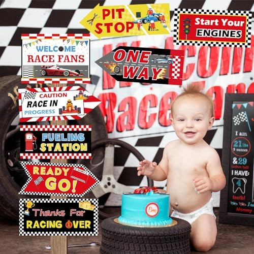 20 Pcs Race Car Party Decorations Racing Car Party Directional Signs Racing Themed Birthday Decoration Supplies for Backdrops Door Wall Yard Welcome Signs