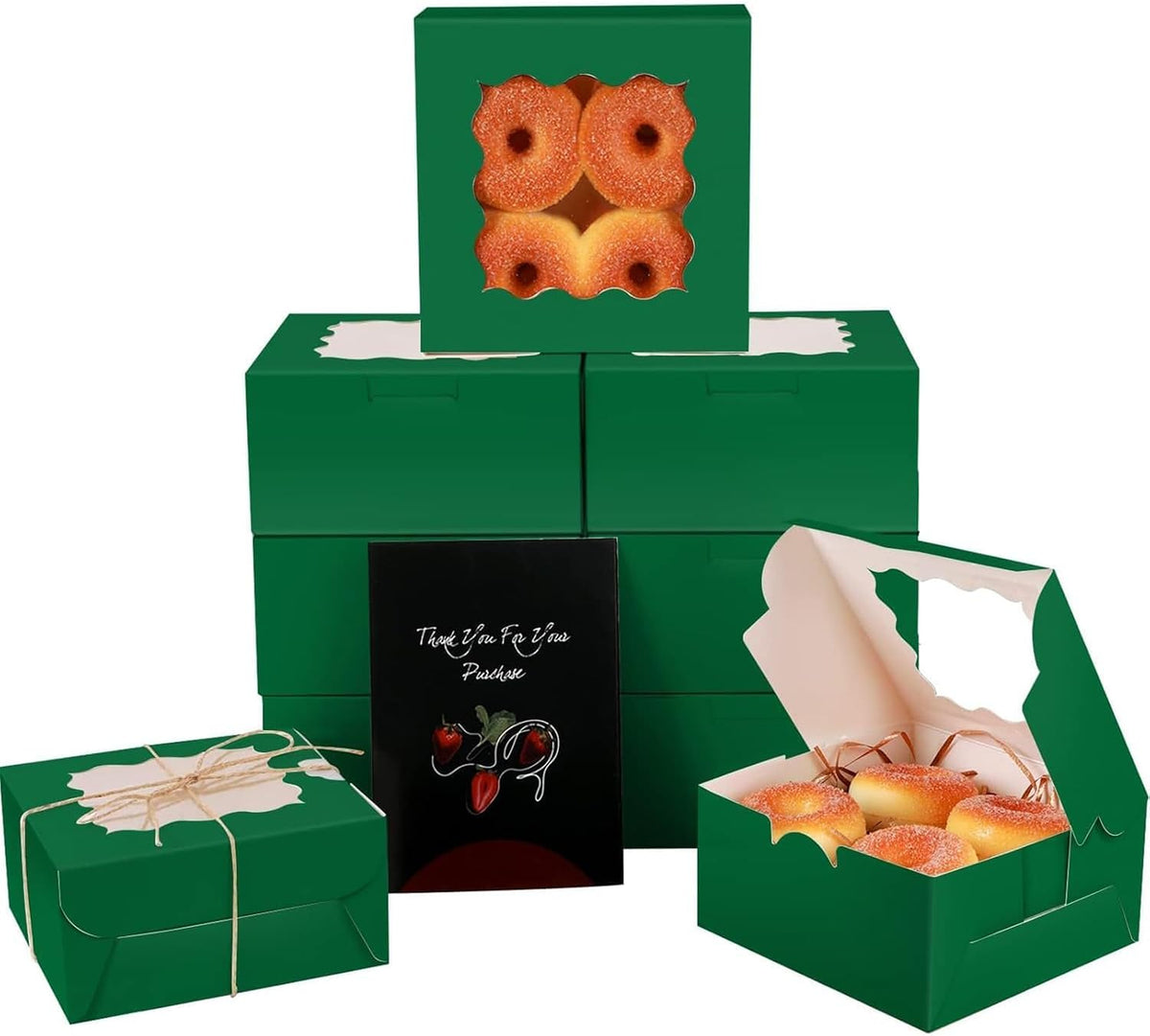 qiqee Deep Green Cookie Boxes with Window 36packs 6x6x3 Deep Green Bakery Box Pastry Box for Wedding Favor Birthday ＆ Party
