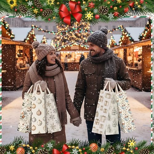 TaoBary 12 Pcs Christmas Wine Bags with Handles, Novel