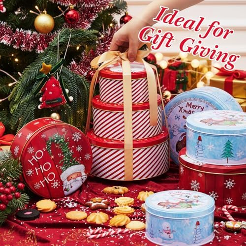 Yaomiao 9 Pcs Christmas Cookie Tins 3 Sizes, Snowman, Santa Claus