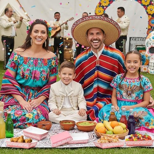 Mexican Taco Nights Food Trays - 50P Cielito Lindo Pink Flower Unassembled Taco Nights Food Trays Nacho Snack Candy Holder Disposable Paper Plates Carnival Party Supplies Food Containers