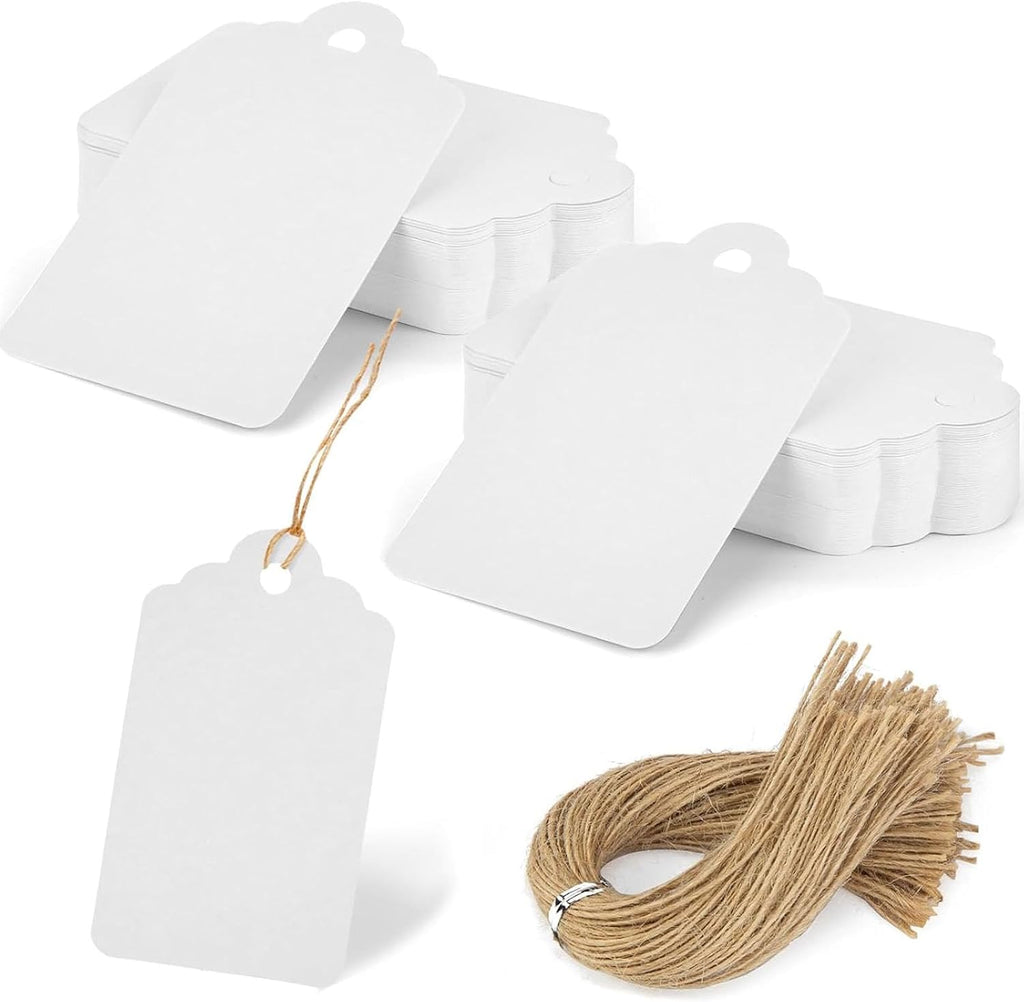 SallyFashion 120Pcs White Gift Tags with String, 1.6 X 2.8 inch