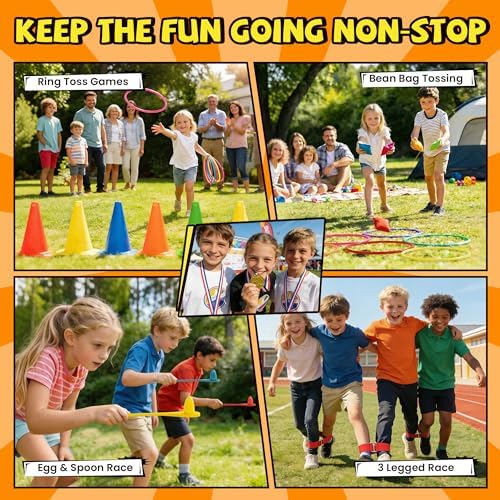 ropoda Field Day Games, Outdoor Carnival Games Potato Sack Race Bags for Adults and Kids, Bean Bags, Soft Plastic Cones,Ring Toss Set,Egg and Spoon Race, Outdoor Games Easter