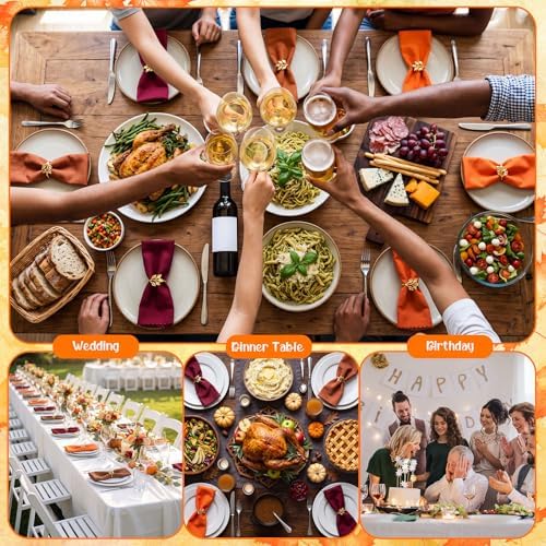 LemonRoad 36 Pcs Cloth Napkins and Napkin Ring Holders, Reusable Fabric for Table Decor Banquet Holiday Dinner Party Supply(Orange, Burgundy, Coffee，Gold,Fall)