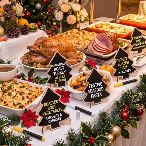 Eaasty 24 Pack Mini Chalkboard Signs with Stand 2 Pens Erasable,Xmas Tree