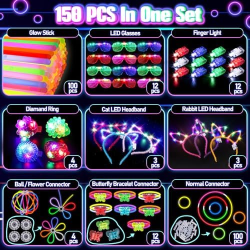 TSDATOWR 150Pcs Glow in the Dark Party Supplies for Kids and Adults