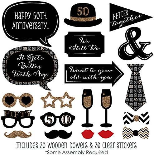 50th Wedding Anniversary Photo Booth Prop Kit, DIY Cardstock Props - 20pc