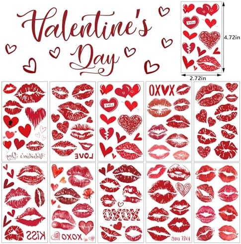 Cupid Costume Women - 120 Pack Kiss Tattoos Temporary - Lip Tattoo Cupid Accessories Bow and Arrow Shirts Dress | Heart Lipstick Stickers Gifts Holiday Party Favors Crafts Decor for Women Adults