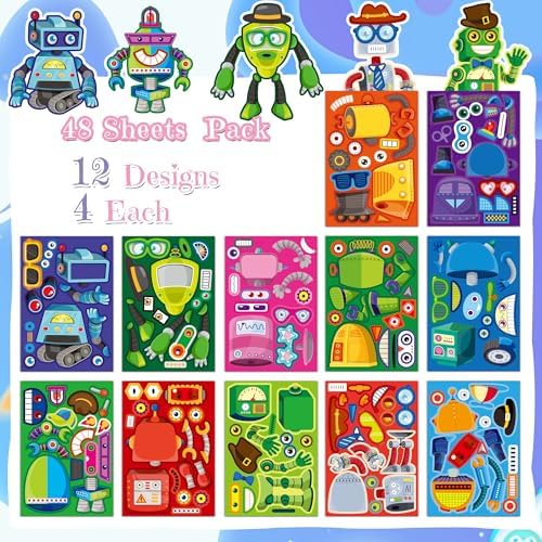 Robot Stickers 48 Sheets Robot Party Favors Birthday Decorations