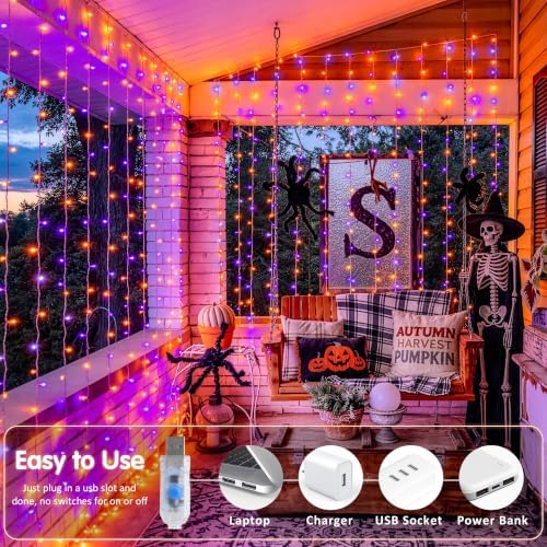 JMEXSUSS 200 LED USB Plug in Orange and Purple Halloween Lights