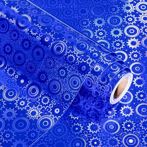 WRAPAHOLIC Blue Wrapping Paper Roll - Mini Roll - 17 Inch x 16.5 Feet - Blue Metallic Holographic Wrapping Paper for Birthday, Wedding, Baby Shower, Father's Day, Graduation, Christmas