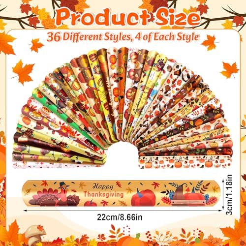 LUYI Thanksgiving Fall Slap Bracelets - 36pcs Autumn Theme Snap Wristbands for Party Favors, Table Decorations & Holiday Gatherings