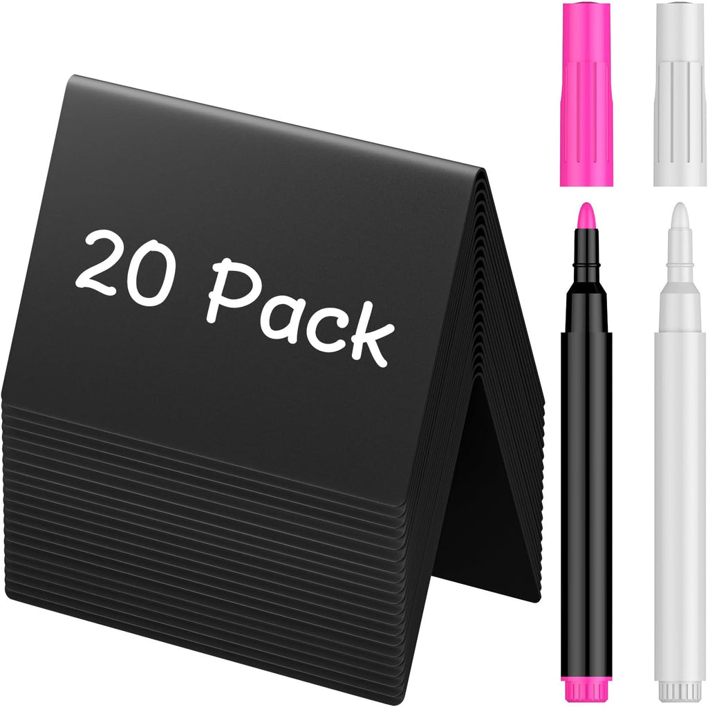 Uniclife 20 Pack Mini Chalkboard Signs for Food, Small Chalkboard Signs with Chalk Markers, Reusable Matte PVC Food Signs Food Labels for Party Buffet Wedding, Blackboard Place Cards Table Signs