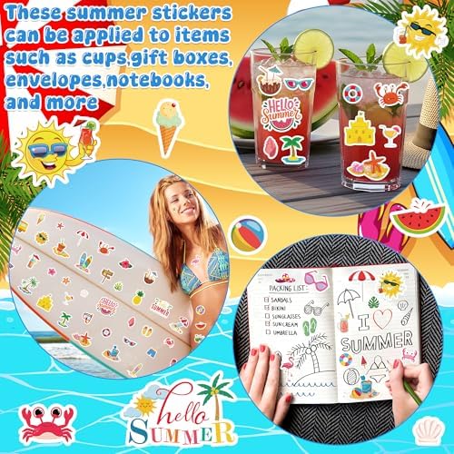 388Pcs Beach Ocean Summer Stickers Bulk for Beach Tropical Party Favors