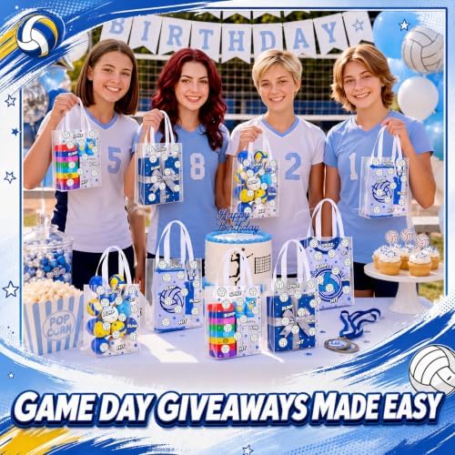 Pajean 24 Pcs Volleyball Theme Plastic Gift Bags with Handles, 5.9 x 8.7 x 3.1 Inch Volleyball PE Treat Bags, Sport Candy Goodie Pouches for Sports Senior Night, Team Gifts, Event Supplies Decoration
