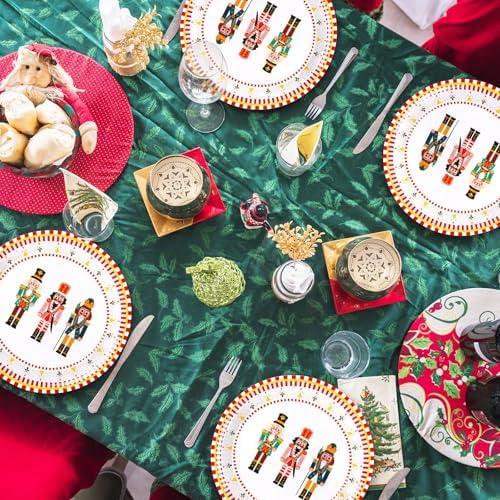 FYSUIMU 50Pcs Christmas Nutcracker Paper Plates Nutcracker Red Border Disposable Plates 9 Inch Merry Party Tableware Dinner Plate for Xmas Winter Holiday Party Table Decor