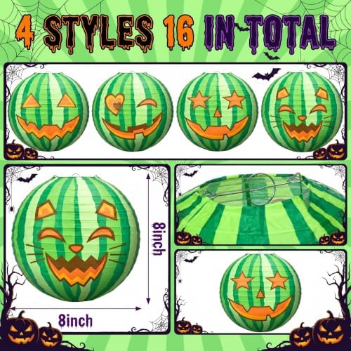 Fumete 16 Pcs Summer Halloween Decorations Paper Watermelon Lanterns
